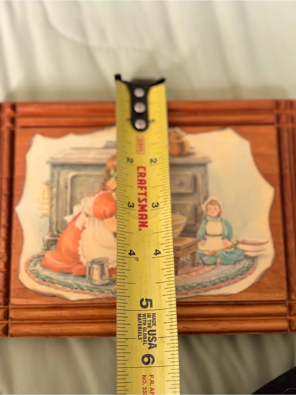 Vintage 1970s Wooden Plaque with Illustration of Girl Baking with Doll